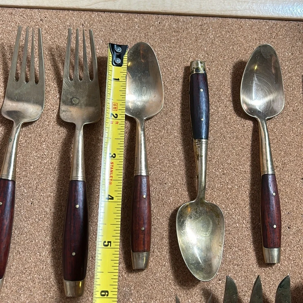 Antique Cocktails Forks Knives Spoons Royal Crown Design Rose Wood Handles